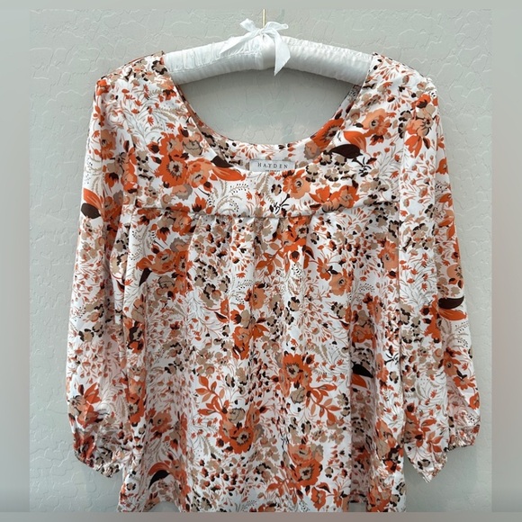 HAYDEN | Warm Orange Whimsical Floral Boho Peasant Top | Small - Picture 2 of 8